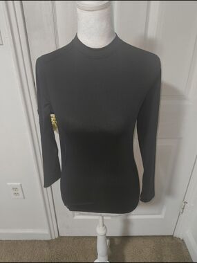 Classic Black Mock Neck Long-Sleeve Tee